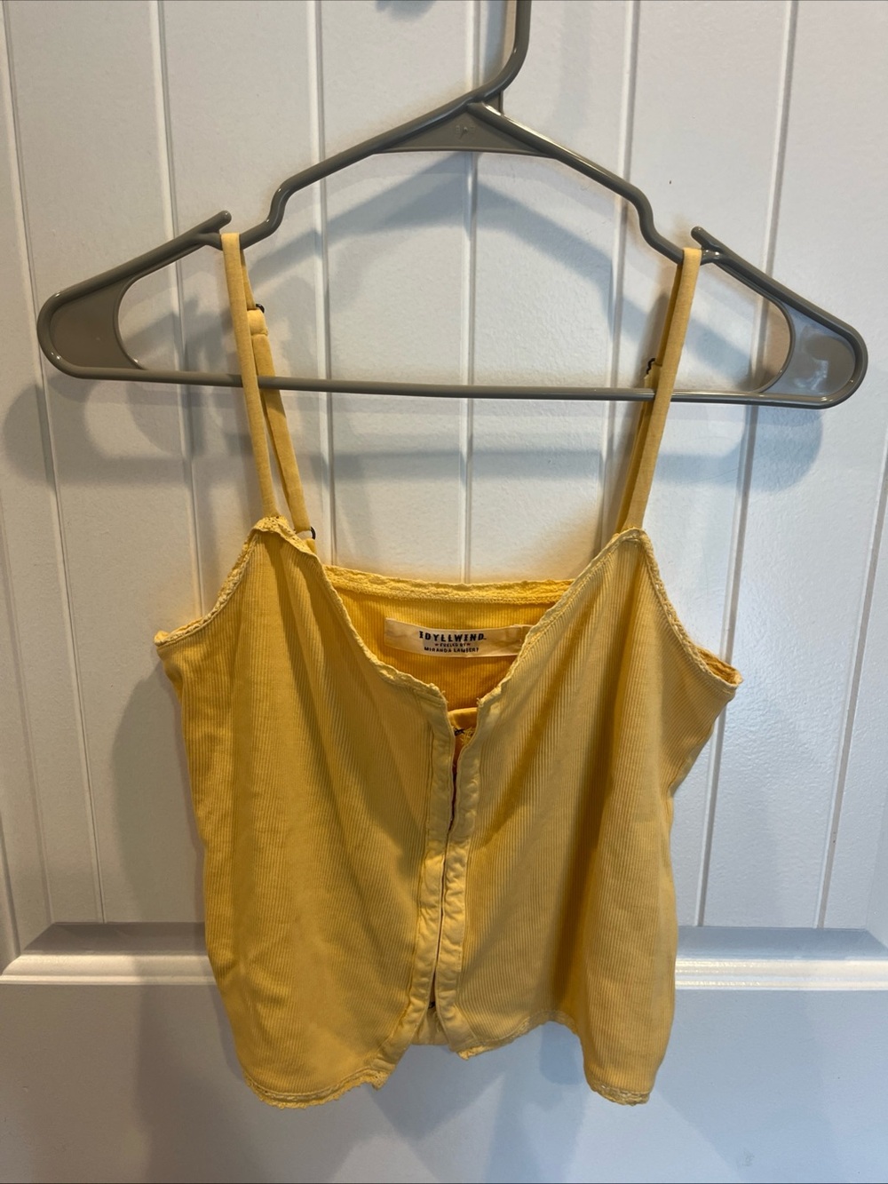Idyllwind Yellow Ribbed Button-Front Crop Cami